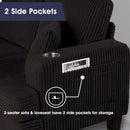 Black 3 Piece Set Comfy Sofa Couch 3-Seater & Loveseat Sofa with Storage Ottoman for Living Room with USB, Side Pockets, Pillows included