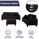 Black 3 Piece Set Comfy Sofa Couch 3-Seater & Loveseat Sofa with Storage Ottoman for Living Room with USB, Side Pockets, Pillows included