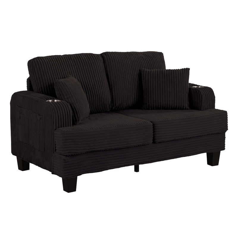 Black 3 Piece Set Comfy Sofa Couch 3-Seater & Loveseat Sofa with Storage Ottoman for Living Room with USB, Side Pockets, Pillows included