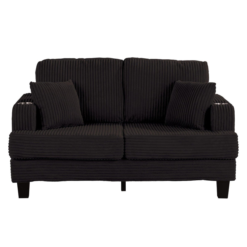 Black 3 Piece Set Comfy Sofa Couch 3-Seater & Loveseat Sofa with Storage Ottoman for Living Room with USB, Side Pockets, Pillows included