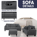 Dark Gray 3 Piece Set Comfy Sofa Couch 3-Seater & Loveseat Sofa with Storage Ottoman for Living Room with USB, Side Pockets, Pillows included