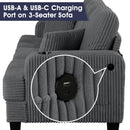 Dark Gray 3 Piece Set Comfy Sofa Couch 3-Seater & Loveseat Sofa with Storage Ottoman for Living Room with USB, Side Pockets, Pillows included