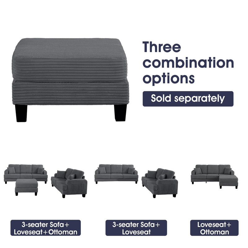 Dark Gray 3 Piece Set Comfy Sofa Couch 3-Seater & Loveseat Sofa with Storage Ottoman for Living Room with USB, Side Pockets, Pillows included