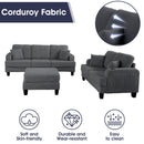 Dark Gray 3 Piece Set Comfy Sofa Couch 3-Seater & Loveseat Sofa with Storage Ottoman for Living Room with USB, Side Pockets, Pillows included