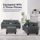 Dark Gray 3 Piece Set Comfy Sofa Couch 3-Seater & Loveseat Sofa with Storage Ottoman for Living Room with USB, Side Pockets, Pillows included