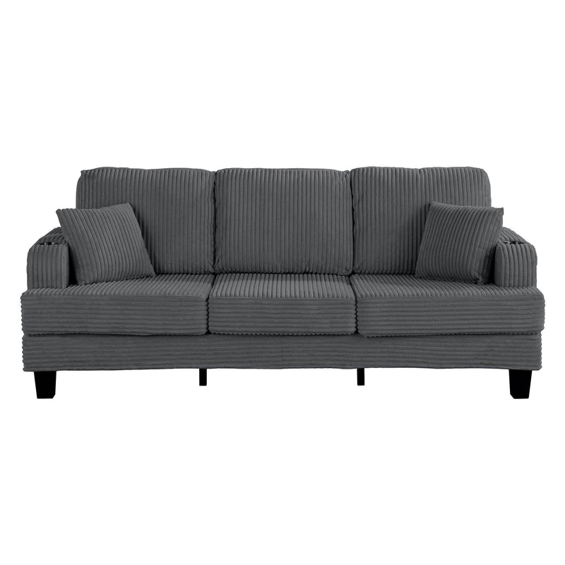 Dark Gray 3 Piece Set Comfy Sofa Couch 3-Seater & Loveseat Sofa with Storage Ottoman for Living Room with USB, Side Pockets, Pillows included