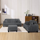 Dark Gray 3 Piece Set Comfy Sofa Couch 3-Seater & Loveseat Sofa with Storage Ottoman for Living Room with USB, Side Pockets, Pillows included