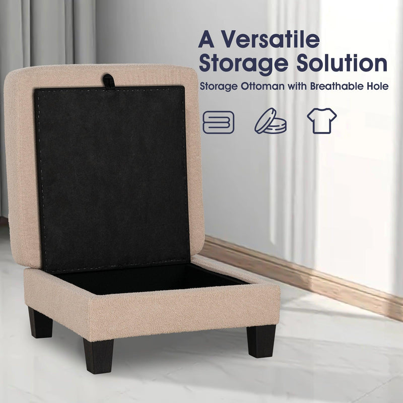 Beige 3-Piece Sofa Set with Storage Ottoman & USB Charging