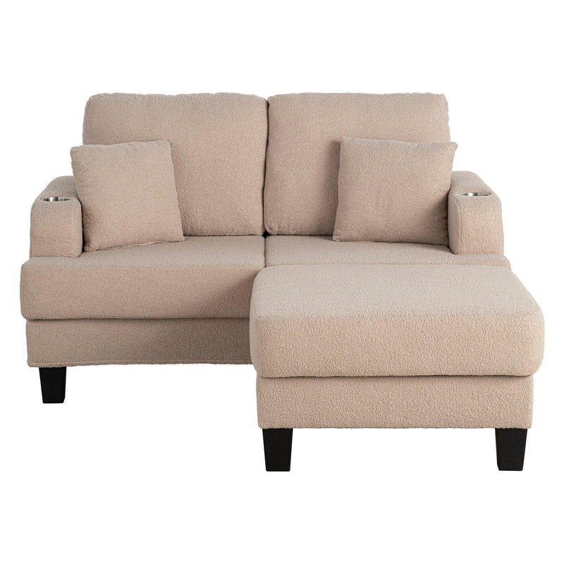 Beige 3-Piece Sofa Set with Storage Ottoman & USB Charging