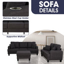 Dark Gray 3-Piece Sofa Set with Storage Ottoman & USB Charging