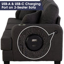 Dark Gray 3-Piece Sofa Set with Storage Ottoman & USB Charging