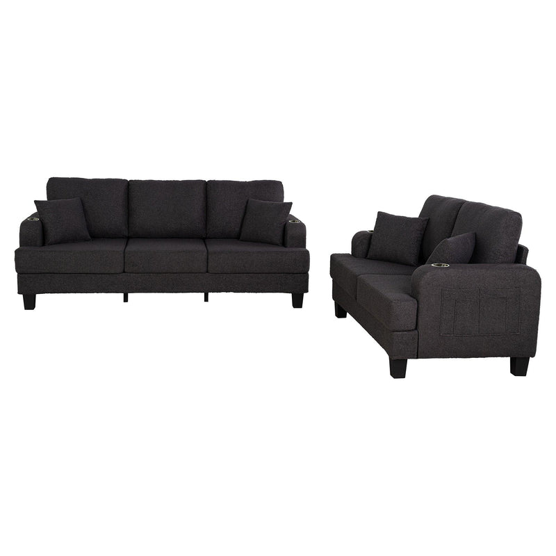 Dark Gray 3-Piece Sofa Set with Storage Ottoman & USB Charging