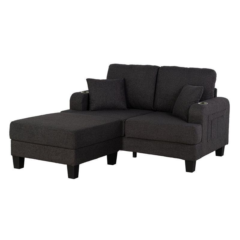 Dark Gray 3-Piece Sofa Set with Storage Ottoman & USB Charging