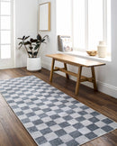 Alie Blue Gray Checkered Washable Rug