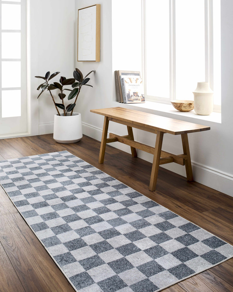 Alie Gray Checkered Washable Area Rug