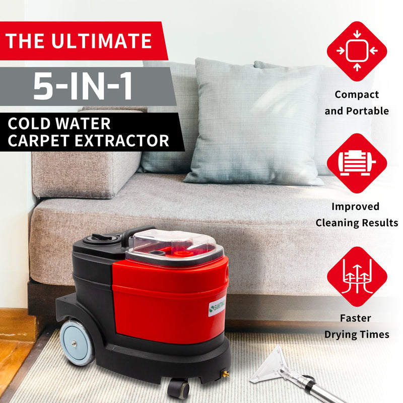 SM04 Cold Water Carpet Extractor, Powerful 1.0 HP Motor, 2.1 gal Sewage Tank, 3.7 gal Solution Tank