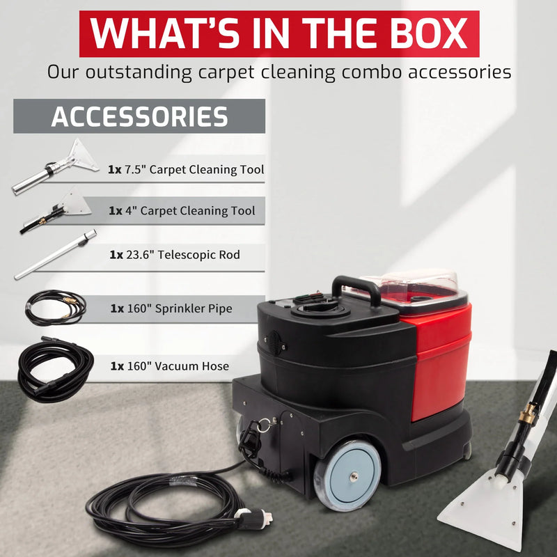 SM04 Cold Water Carpet Extractor, Powerful 1.0 HP Motor, 2.1 gal Sewage Tank, 3.7 gal Solution Tank
