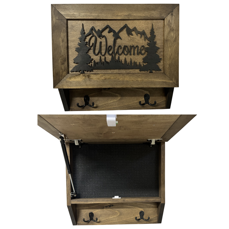 Rustic Mountain Welcome Wall-Mounted Gun Cabinet – Concealed Lockable Storage for Your Home