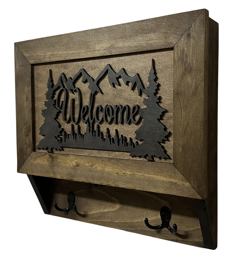 Rustic Mountain Welcome Wall-Mounted Gun Cabinet – Concealed Lockable Storage for Your Home