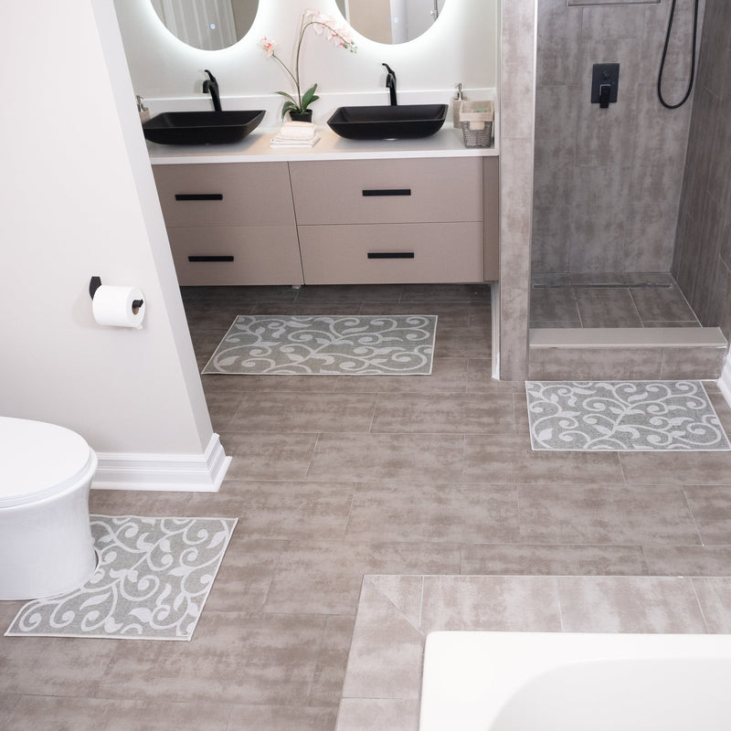 Floral Design 3 Piece Bathroom Rugs Set |Gray