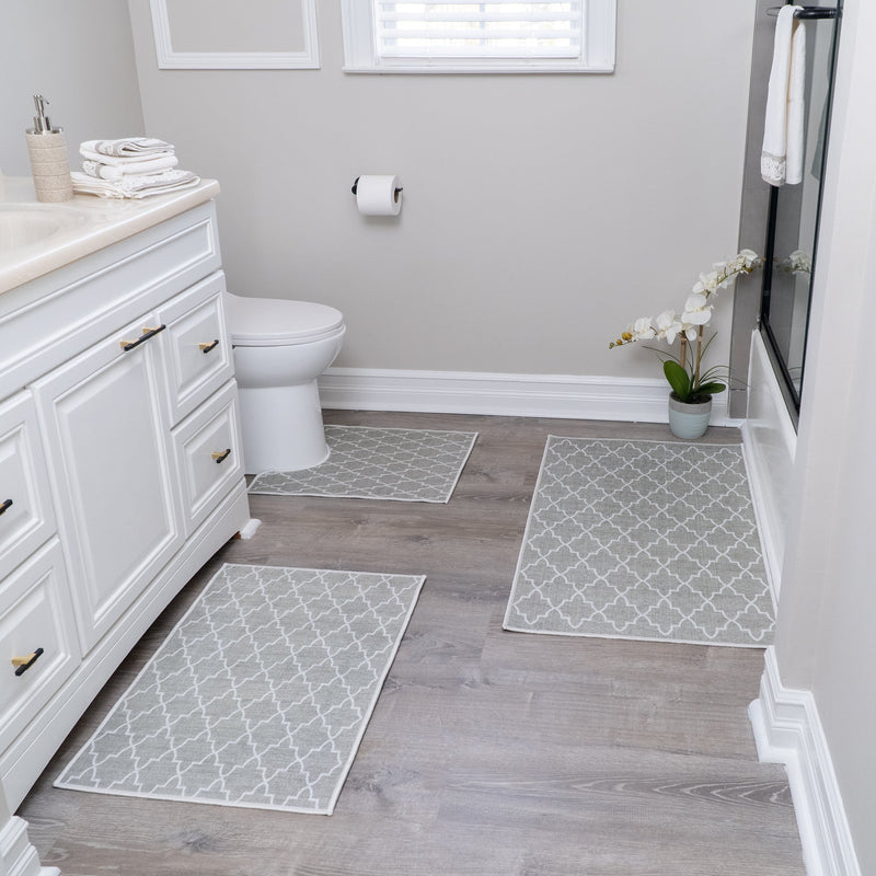 Geometric Design 3 Piece Bathroom Rugs Set |Gray