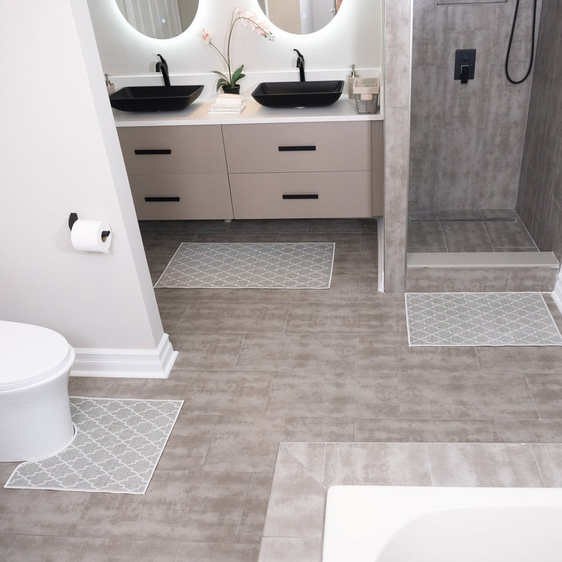 Geometric Design 3 Piece Bathroom Rugs Set |Gray