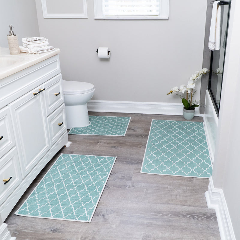 Geometric Design 3 Piece Bathroom Rugs Set |Turquoise
