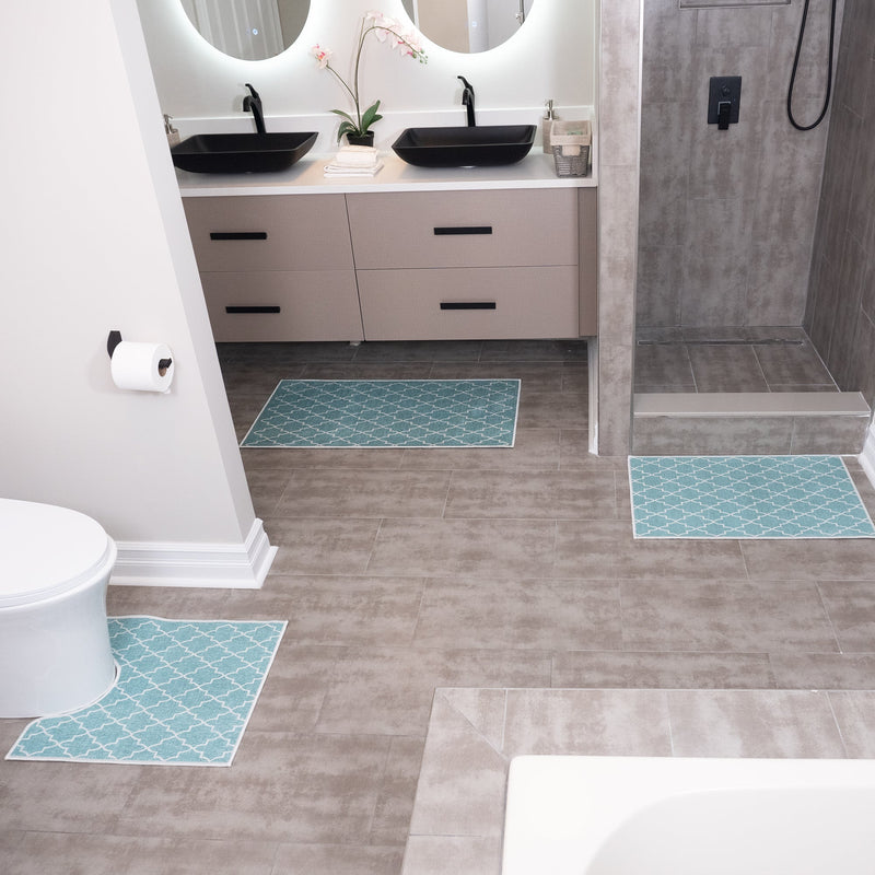 Geometric Design 3 Piece Bathroom Rugs Set |Turquoise