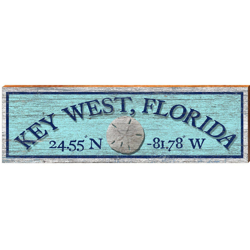 Key West Florida Sand Dollar Blue Latitude Longitude | Wall Art Print on Real Wood