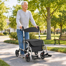 2-in-1 Adjustable Folding Handle Rollator Walker with Storage Space