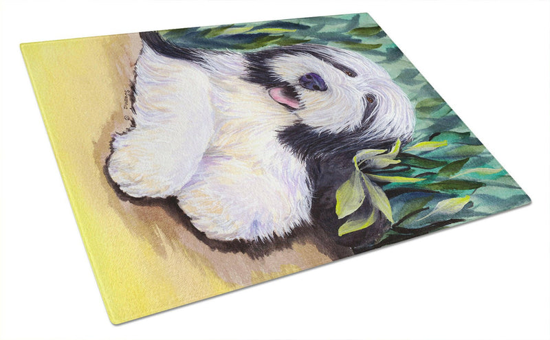 Bearded Collie Glass Cutting Board Large