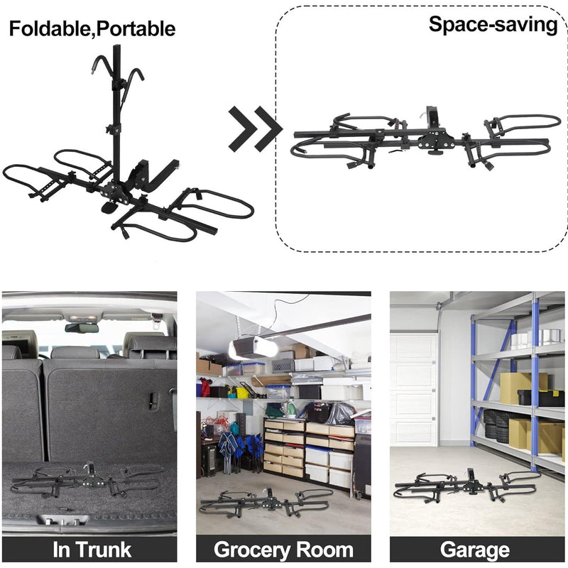Hitch Mount Bike Rack 2 Bikes, Wobble Free Smart Tilting Folding Bicycle Car Racks