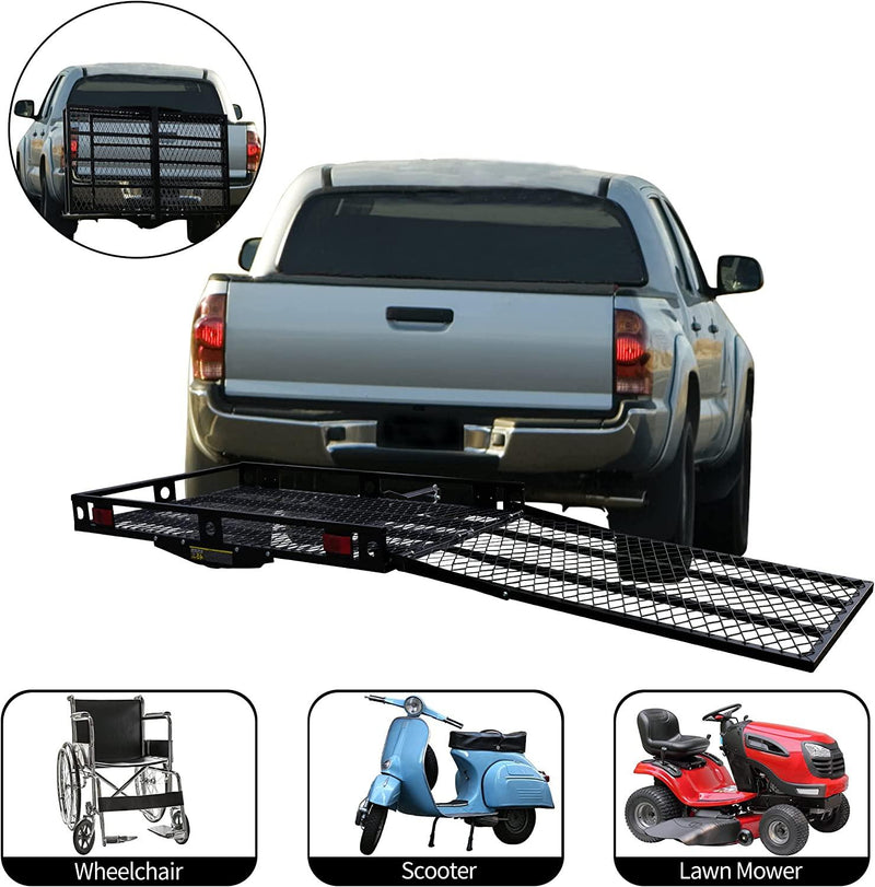 48.8" L x 27.8" W Trailer Hitch Cargo Carrier Utility Basket with 42" Folding Ramp, Fits 2-Inch Receiver