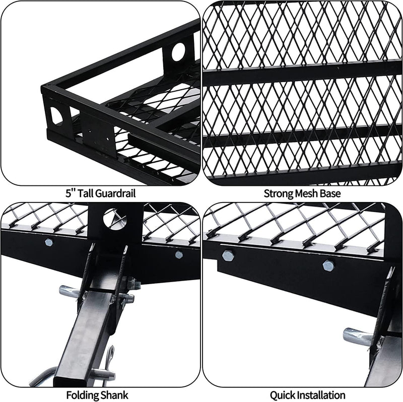 48.8" L x 27.8" W Trailer Hitch Cargo Carrier Utility Basket with 42" Folding Ramp, Fits 2-Inch Receiver