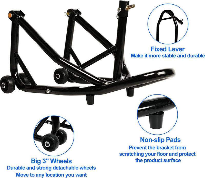 Motorcycle Stand Lift Front Rear Combo Lift Stand, Front Wheel Fork Stand Rear Wheel Swingarm Paddle Lift Stand, Universal Fit