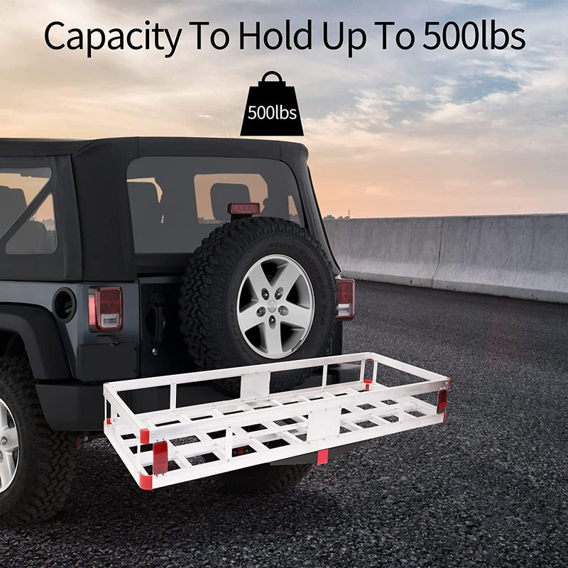 Aluminum Hitch Mounted Cargo Carrier,500 lbs Capacity, Silver