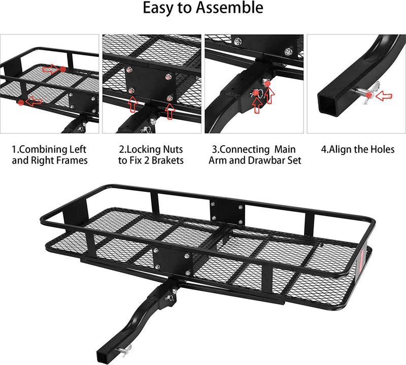 60" x 24" x 14" Heavy Duty Hitch Mount Cargo Carrier, Cargo Rack Rear Luggage Basket Fits 2" Receiver