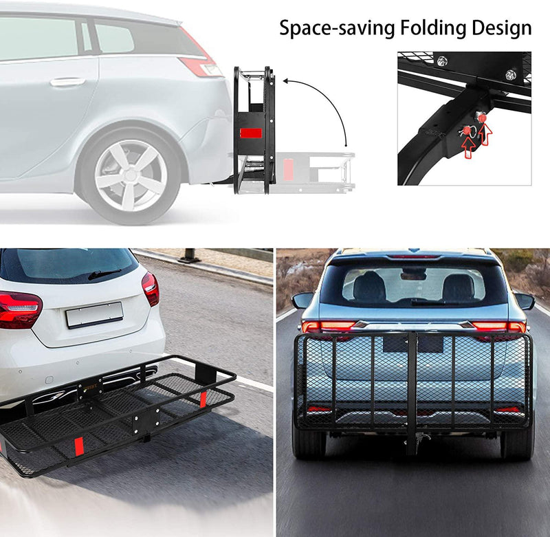 60" x 24" x 14" Heavy Duty Hitch Mount Cargo Carrier, Cargo Rack Rear Luggage Basket Fits 2" Receiver