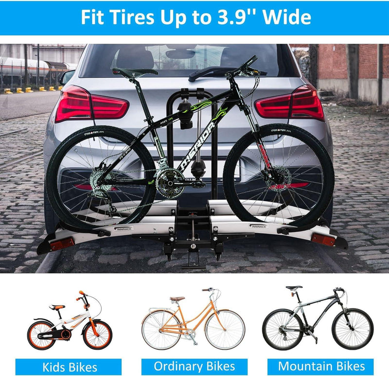 Foldable Hitch Bike Rack for 2 Bikes - 132 lbs Capacity, 360° Adjustable Arms, Smart Tilting, Fits 3.9'' Width Tires, SUV & Truck, 2" Receiver