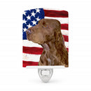 USA American Flag with Field Spaniel Ceramic Night Light Compact, UL-Certified, Ideal for Bedroom, Bathroom, Nursery, Hallway, Kitchen, 6x4x3, Multicolor