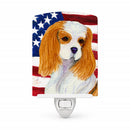 USA American Flag with Cavalier Spaniel Ceramic Night Light Compact, UL-Certified, Ideal for Bedroom, Bathroom, Nursery, Hallway, Kitchen, 6x4x3, Multicolor