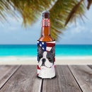 USA American Flag with Boston Terrier Slim Can Hugger , Insulated Foam Hugger for 12 oz Slim Cans, Beer Bottles & Water Bottles, Printed in USA