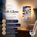 USA American Flag with Clumber Spaniel Ceramic Night Light Compact, UL-Certified, Ideal for Bedroom, Bathroom, Nursery, Hallway, Kitchen, 6x4x3, Multicolor