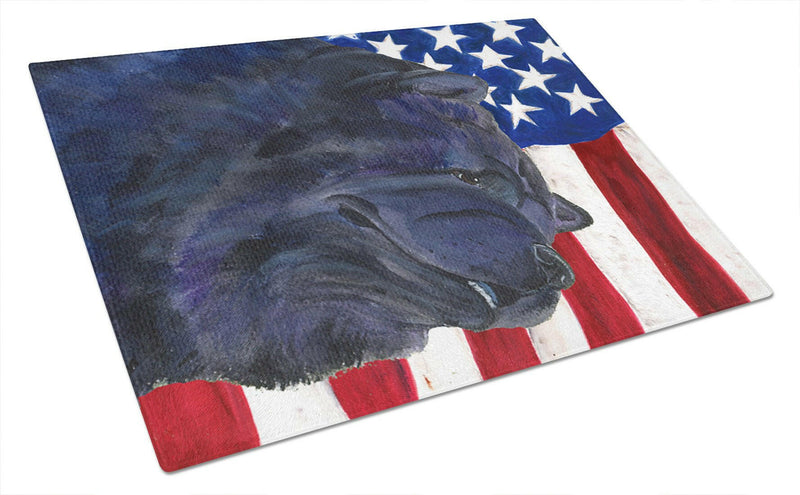 USA American Flag with Chow Chow Glass Cutting Board Large