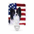 USA American Flag with Papillon Ceramic Night Light Compact, UL-Certified, Ideal for Bedroom, Bathroom, Nursery, Hallway, Kitchen, 6x4x3, Multicolor