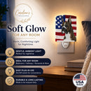 USA American Flag with Boxer Ceramic Night Light Compact, UL-Certified, Ideal for Bedroom, Bathroom, Nursery, Hallway, Kitchen, 6x4x3, Multicolor