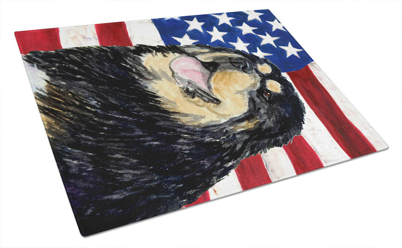 USA American Flag with Tibetan Mastiff Glass Cutting Board Large