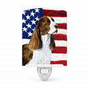 USA American Flag with Springer Spaniel Ceramic Night Light Compact, UL-Certified, Ideal for Bedroom, Bathroom, Nursery, Hallway, Kitchen, 6x4x3, Multicolor