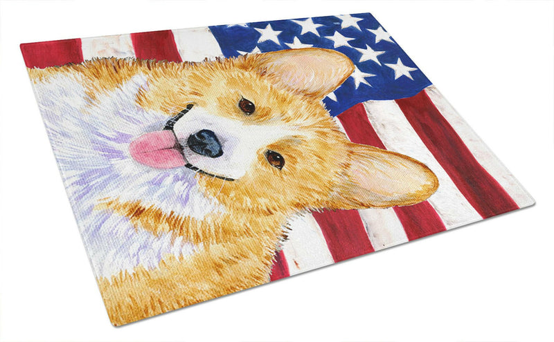 USA American Flag with Corgi Glass Cutting Board Large