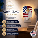 USA American Flag with Fox Terrier Ceramic Night Light Compact, UL-Certified, Ideal for Bedroom, Bathroom, Nursery, Hallway, Kitchen, 6x4x3, Multicolor